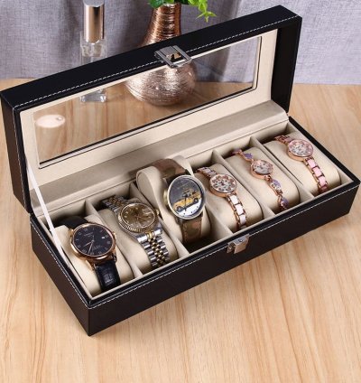 صندوق منظم للساعات والمجوهرات 6 خانات