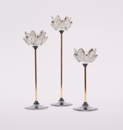 شمعدانات كريستال لوتس طقم ٣ قطع