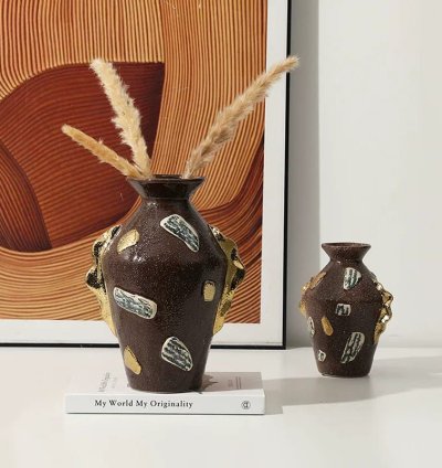 Decorative Vase with Gold Accents set of 2