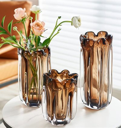 Smoky Crystal Glass Vases