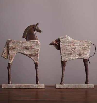 Horse & Bull Sculptures set of 2