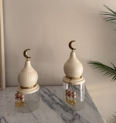 Ramadan jar with golden accents