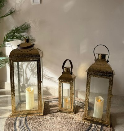 طقم فوانيس معدنية ذهبية 3 قطع