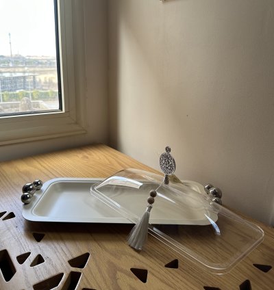 Elegant Covered Serving Tray with Metal Handles