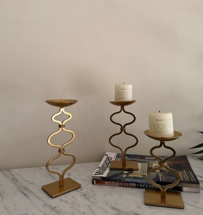 Artistic gold candle holder set of 3