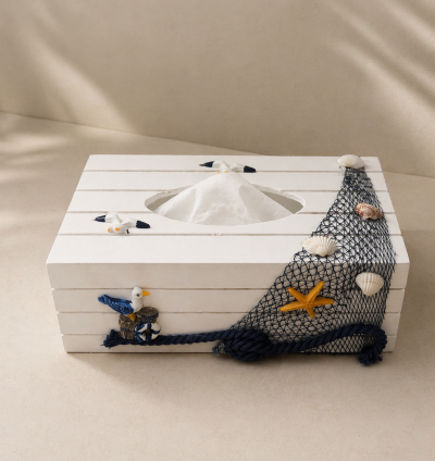 علبة مناديل خشبية بشبكة