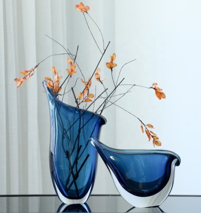 Blue Glass Vase & Bowl Set