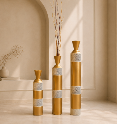 Beige Metal Floor Vase